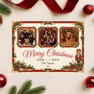 Tartan Nutcracker Christmas Family Photo Collage Holiday Card