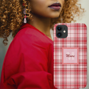 Tartan - Pastel Pink with Cerise and Maroon Red Ca Case-Mate iPhone Case