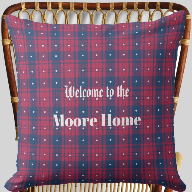 Tartan - Patriotic - Red Blue White Stars Cushion (Tartan - Patriotic - Red Blue White Stars Outdoor Pillow by Leapfroglisics Shop)