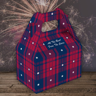 Tartan - Patriotic - Red Blue White Stars - Gable Favour Box