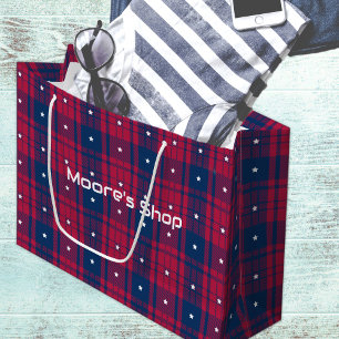 Tartan - Patriotic - Red Blue White Stars Large Gift Bag