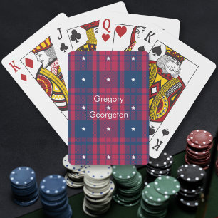 Tartan - Patriotic - Red Blue White Stars Playing Cards