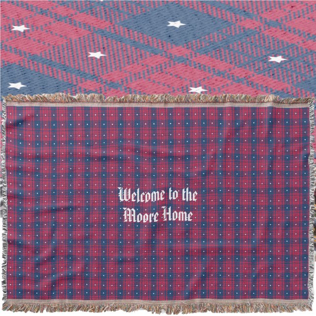 Tartan - Patriotic - Red Blue White Stars Throw Blanket (Tartan - Patriotic - Red Blue White Stars Throw Blanket by Leapfroglisics Shop)