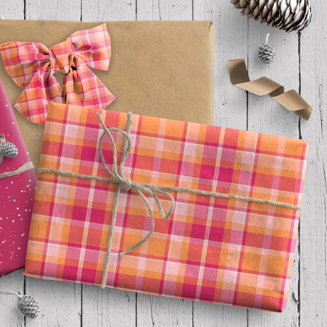 Tartan Pattern2 Orange and Pink ID210 Wrapping Paper (Creator Uploaded)