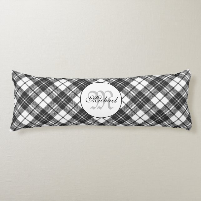 Tartan pattern Christmas black white Monogram Body Cushion (Front)