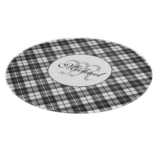 Tartan pattern Christmas black white Monogram Cutting Board (Corner)