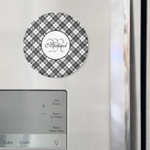 Tartan pattern Christmas black white Monogram Magnet