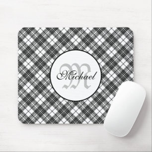 Tartan pattern Christmas black white Monogram Mouse Pad