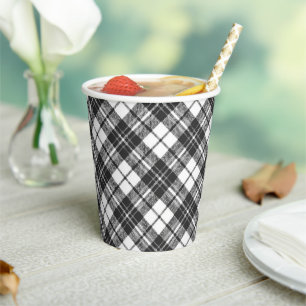 Tartan pattern holidays Christmas black white Paper Cups