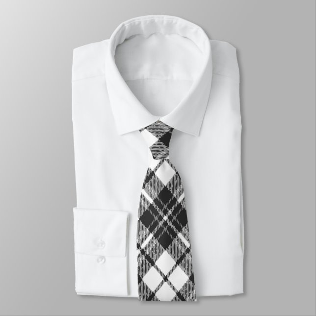 Tartan pattern holidays Christmas black white Tie (Tied)