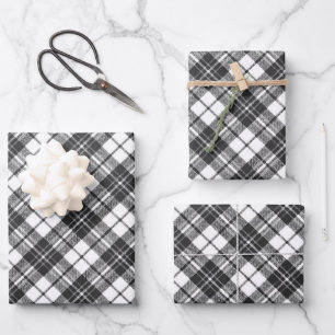 Tartan pattern holidays Christmas black white Wrapping Paper Sheet
