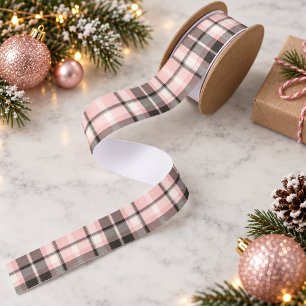 Tartan Pattern Pink and Grey ID210 Grosgrain Ribbon