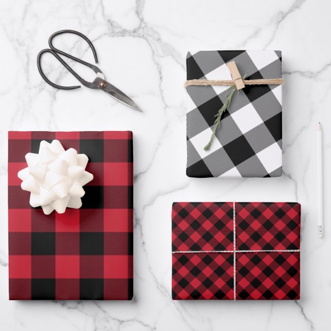 Tartan Pattern Red Black White Elegant Classic  Wrapping Paper Sheet (Front)