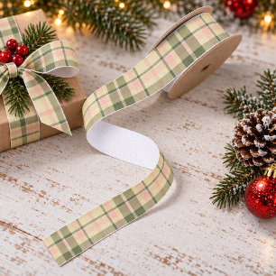 Tartan Pattern Soft Green and Pink ID210 Satin Ribbon