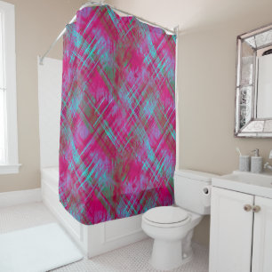 Tartan Pink Purple Aqua Plaid Bathroom Shower Curtain