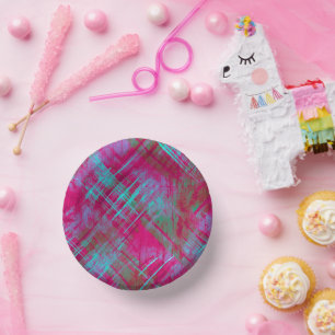 Tartan Pink Purple Aqua Plaid Pink Party  Paper Plate