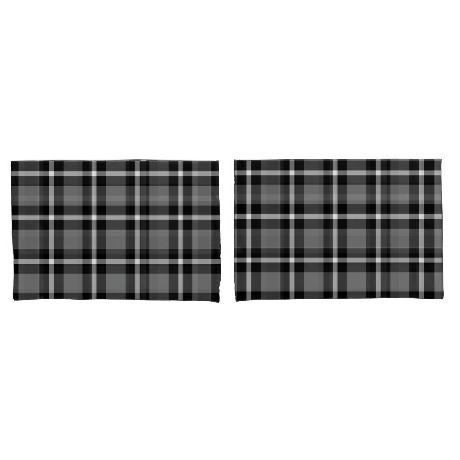 Tartan Plaid Black, Grey & White No. 48 Pillowcase (Front-Set)