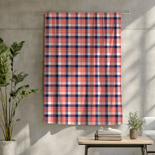 Tartan Plaid Blanket in Coral and Navy Hues
