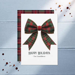 Tartan Plaid Bow Family Photo Happy Christmas Holiday Card