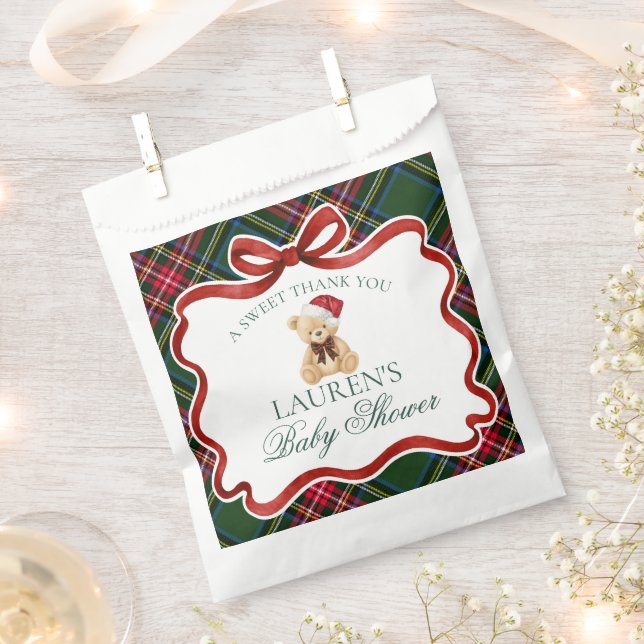 Tartan Plaid Christmas Bear Baby Shower Dessert Favour Bags (Clipped)
