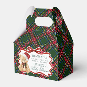 Tartan Plaid Christmas Bear Baby Shower Favor Box