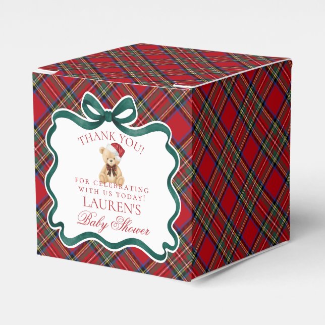 Tartan Plaid Christmas Bear Baby Shower Favor Box (Front Side)