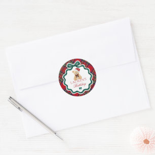 Tartan Plaid Christmas Bear Birthday Envelope Seal