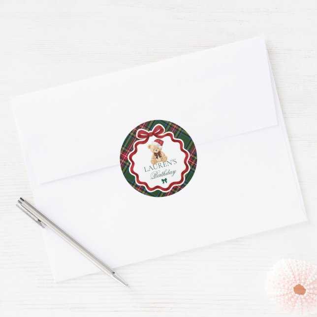 Tartan Plaid Christmas Bear Birthday Envelope Seal (Envelope)
