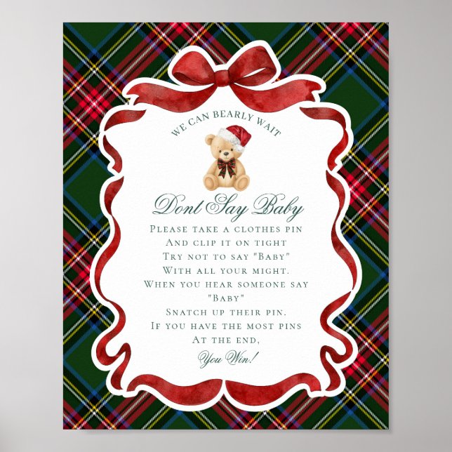 Tartan Plaid Christmas Bear Dont Say Baby Game Poster (Front)