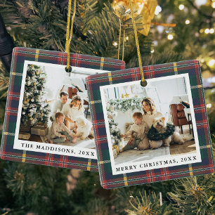 Tartan Plaid Christmas Pattern Family Photos Ceramic Ornament