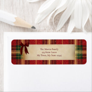 Tartan Plaid Christmas Red Bow Address Label