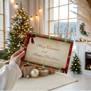 Tartan Plaid Christmas Red Bow Christmas Card