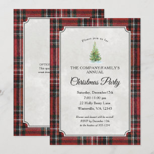 Tartan Plaid Christmas Tree Red Christmas Party Invitation
