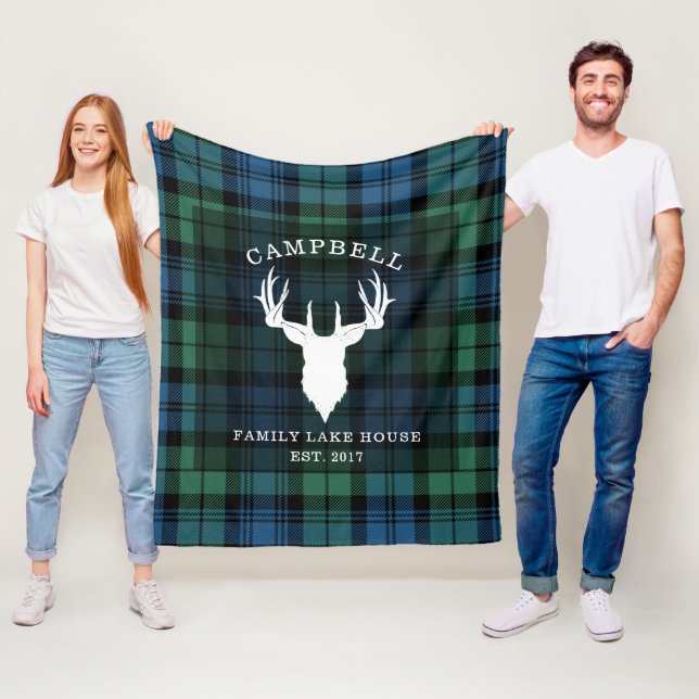 Tartan Plaid Clan Campbell Family Name Lake House Fleece Blanket (In Situ)