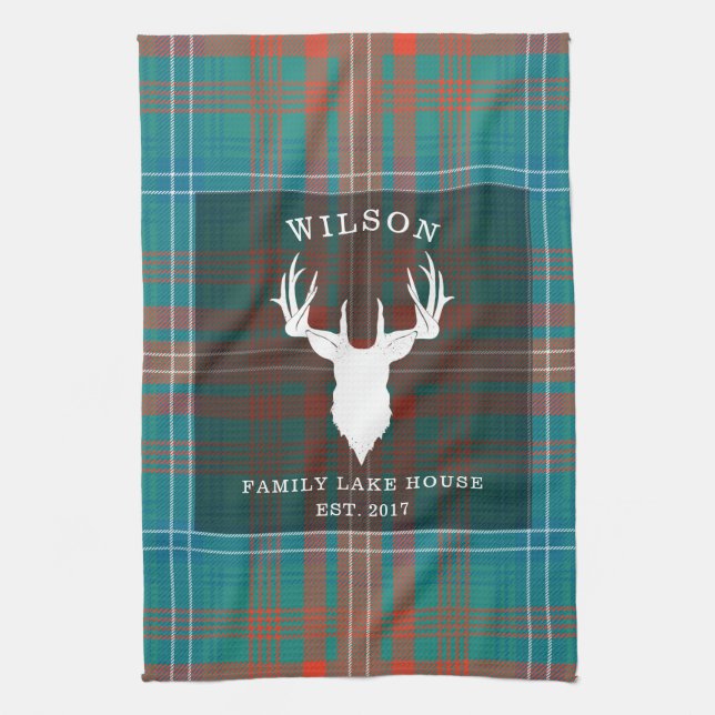 Tartan Plaid Clan Wilson Family Lake House Tea Towel (Vertical)