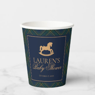 Tartan Plaid Classic Rocking Horse Baby Shower Paper Cups