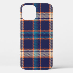 Tartan plaid, colourful navy texture. iPhone 12 case
