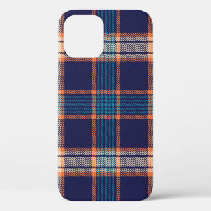Tartan plaid, colourful navy texture. iPhone 12 case