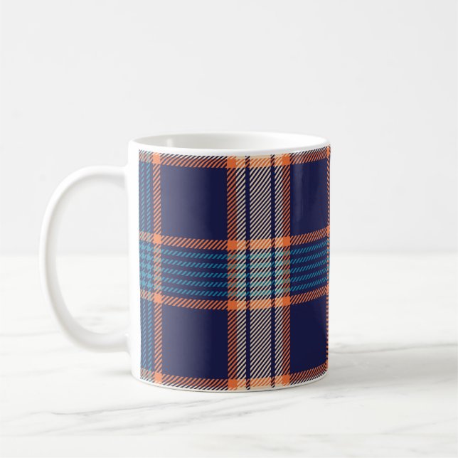 Tartan plaid, colourful navy texture. coffee mug (Left)