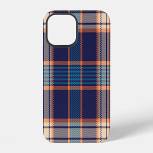 Tartan plaid, colourful navy texture. iPhone 12 case