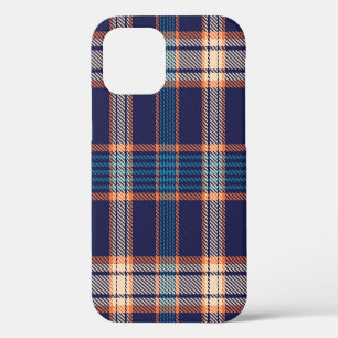 Tartan plaid, colourful navy texture. iPhone 12 case