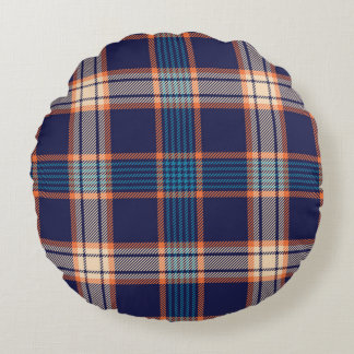 Tartan plaid, colourful navy texture. round cushion
