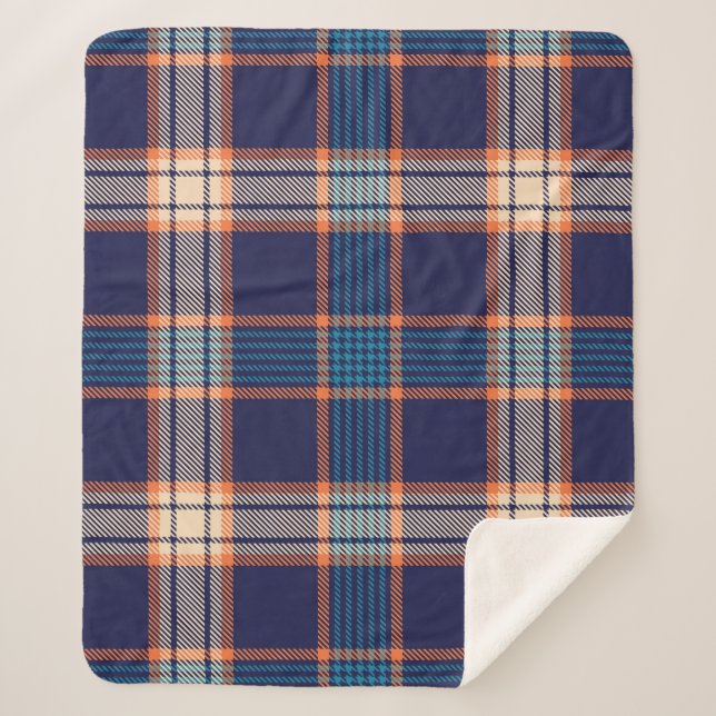 Tartan plaid, colourful navy texture. sherpa blanket (Front)