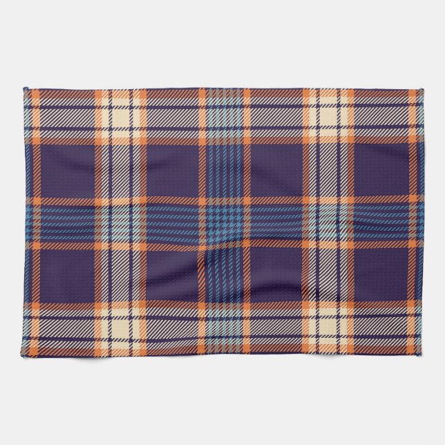 Tartan plaid, colourful navy texture. tea towel (Horizontal)