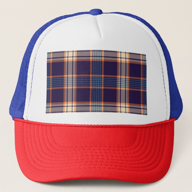 Tartan plaid, colourful navy texture. trucker hat (Front)