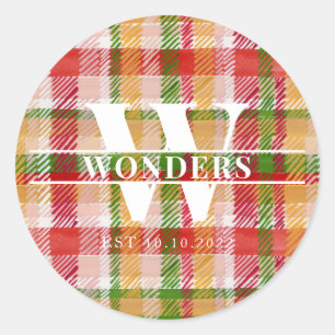 Tartan Plaid Custom Monogrammed Event Theme Classic Round Sticker
