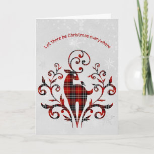 Tartan Plaid Deer On Snowflake Design Card