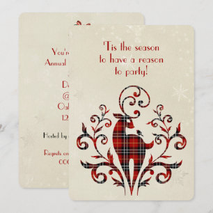 Tartan Plaid Deer On Snowflake Design Invitation
