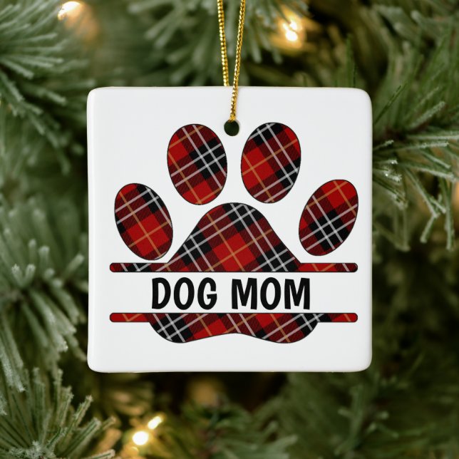 Tartan Plaid DOG MOM Pawprint   Ceramic Ornament (Tree)