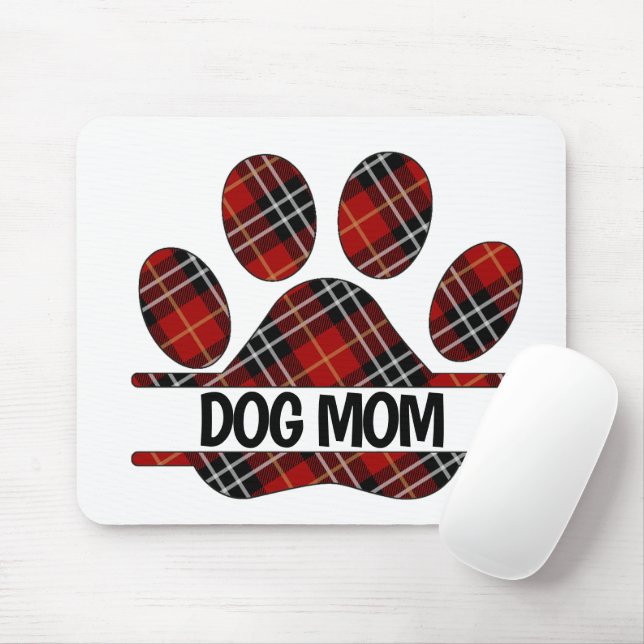 Tartan Plaid DOG MOM Pawprint   Mouse Pad (With Mouse)